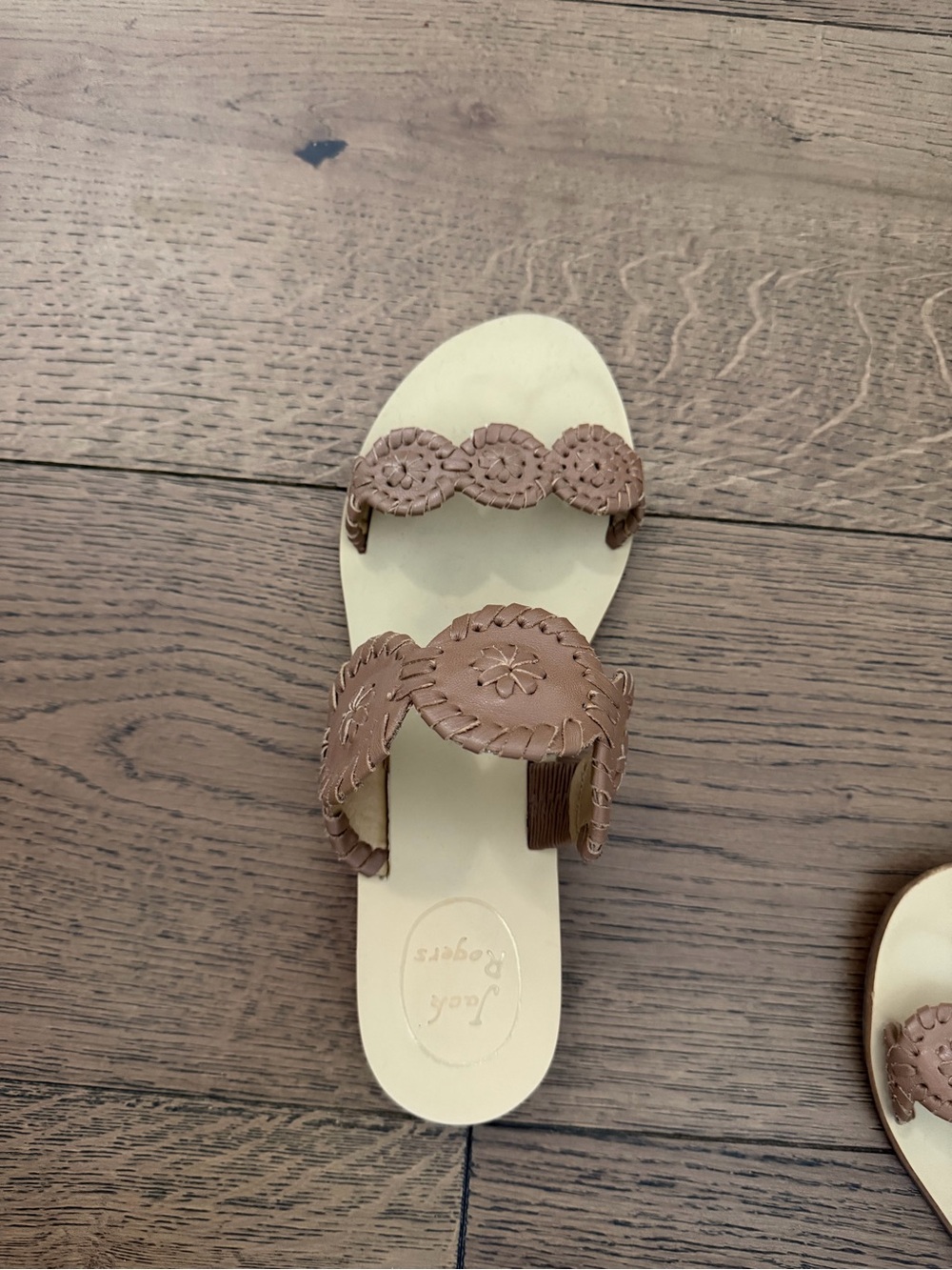 Jack Rogers Tan Leather Double-Strap Slide Sandals